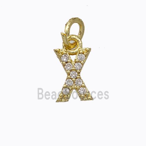 Copper Pendant Pave Zirconia Letter-X Gold Plated