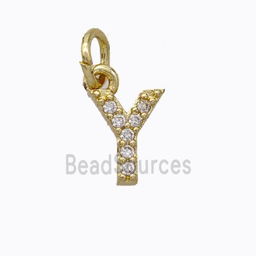 Copper Pendant Pave Zirconia Letter-Y Gold Plated