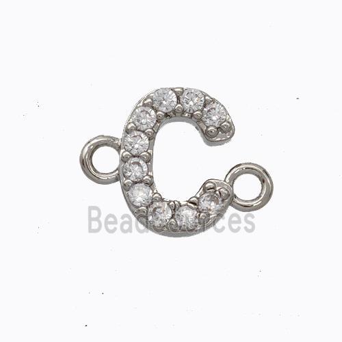 Copper Connector Pave Zirconia Letter-C Platinum Plated