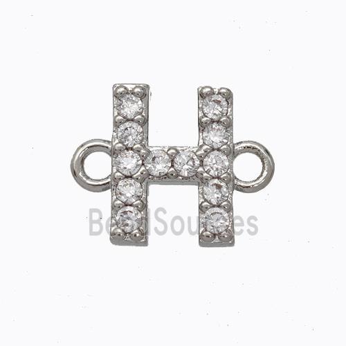 Copper Connector Pave Zirconia Letter-H Platinum Plated