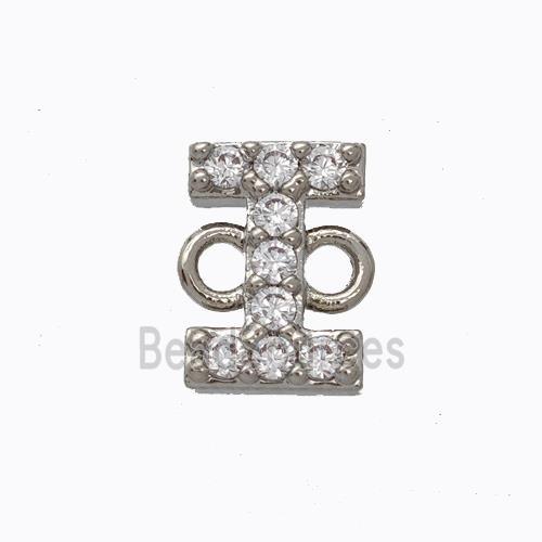 Copper Connector Pave Zirconia Letter-I Platinum Plated