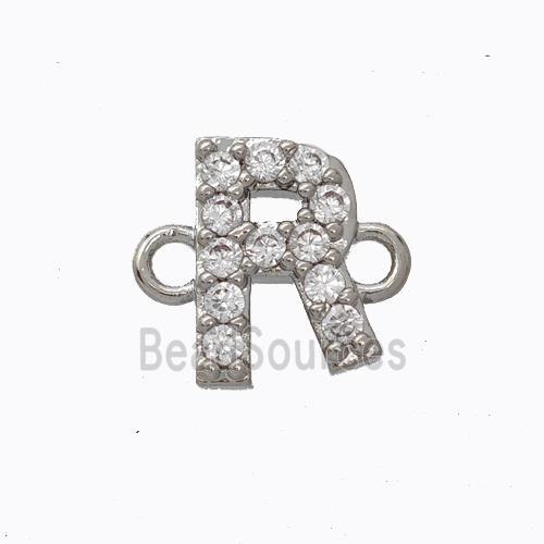 Copper Connector Pave Zirconia Letter-R Platinum Plated