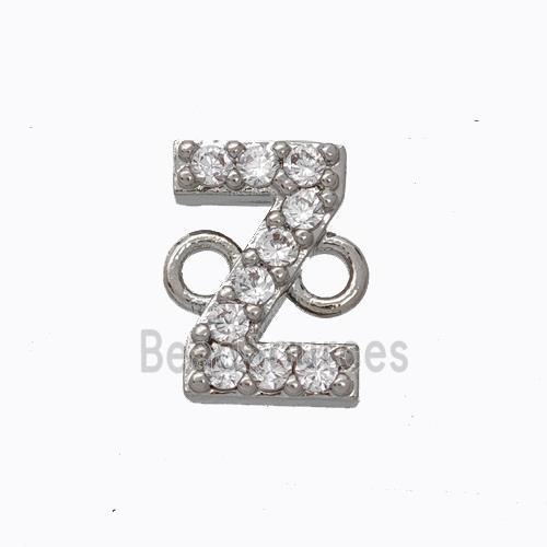 Copper Connector Pave Zirconia Letter-Z Platinum Plated