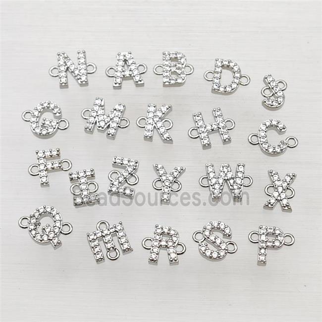 Copper Alphabet Connector Pave Zirconia Mix Letters Platinum Plated