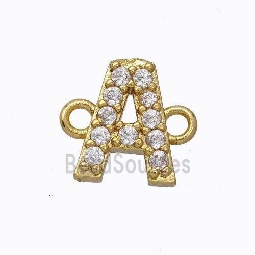 Copper Connector Pave Zirconia Letter-A Gold Plated