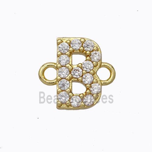 Copper Connector Pave Zirconia Letter-B Gold Plated