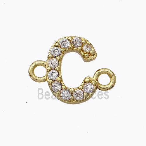 Copper Connector Pave Zirconia Letter-C Gold Plated