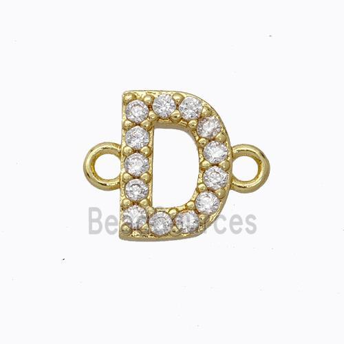 Copper Connector Pave Zirconia Letter-D Gold Plated