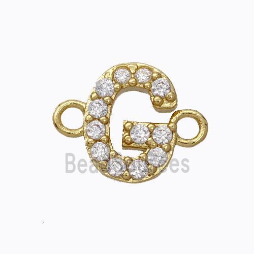 Copper Connector Pave Zirconia Letter-G Gold Plated