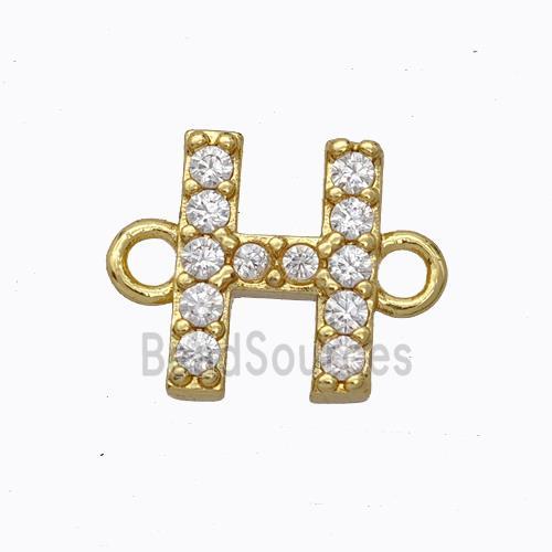 Copper Connector Pave Zirconia Letter-H Gold Plated