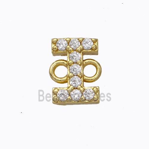 Copper Connector Pave Zirconia Letter-I Gold Plated