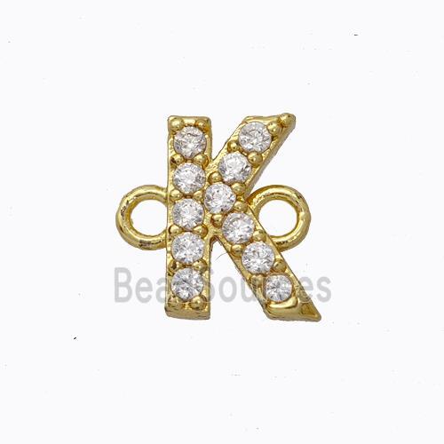 Copper Connector Pave Zirconia Letter-K Gold Plated