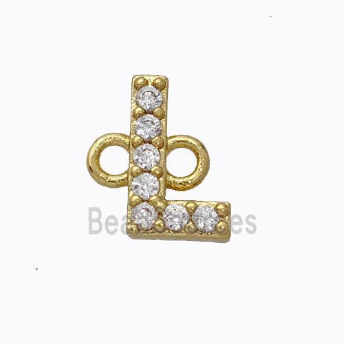 Copper Connector Pave Zirconia Letter-L Gold Plated