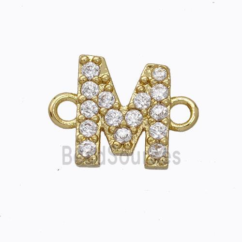 Copper Connector Pave Zirconia Letter-M Gold Plated