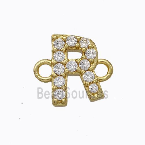 Copper Connector Pave Zirconia Letter-R Gold Plated