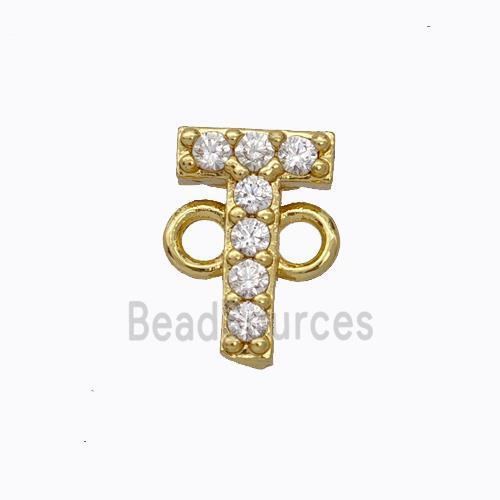 Copper Connector Pave Zirconia Letter-T Gold Plated