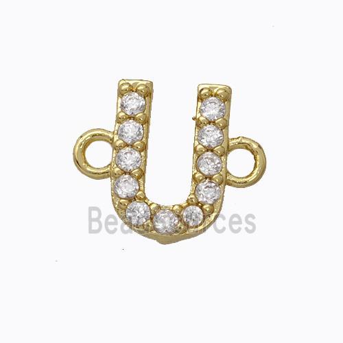 Copper Connector Pave Zirconia Letter-U Gold Plated