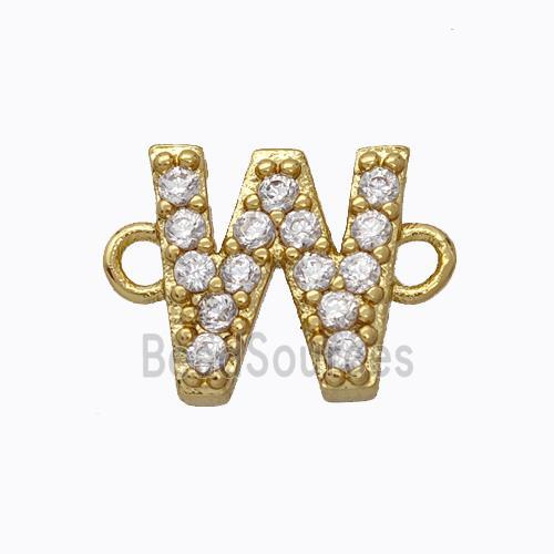 Copper Connector Pave Zirconia Letter-W Gold Plated