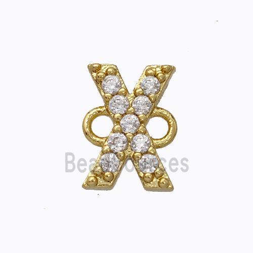 Copper Connector Pave Zirconia Letter-X Gold Plated