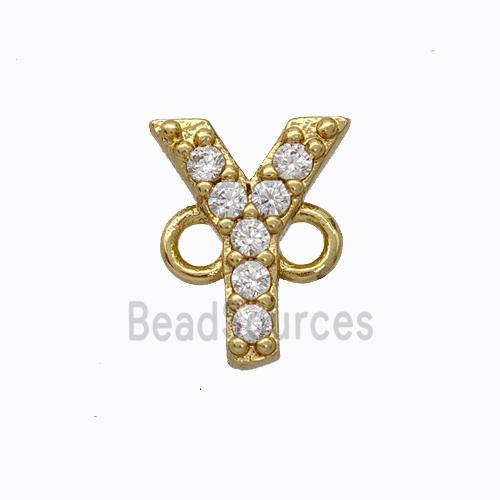 Copper Connector Pave Zirconia Letter-Y Gold Plated