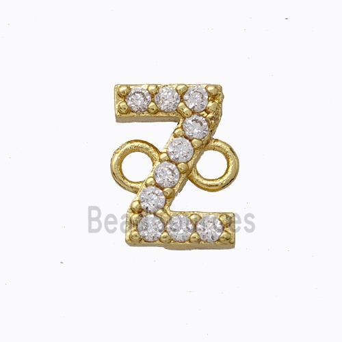 Copper Connector Pave Zirconia Letter-Z Gold Plated