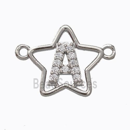 Copper Star Pendant Pave Zirconia Letter-A Platinum Plated