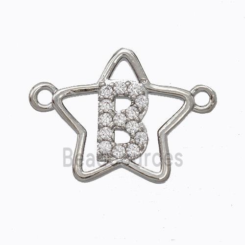 Copper Star Pendant Pave Zirconia Letter-B Platinum Plated