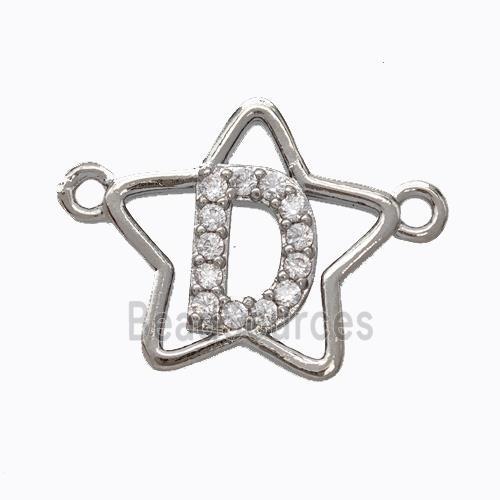 Copper Star Pendant Pave Zirconia Letter-D Platinum Plated