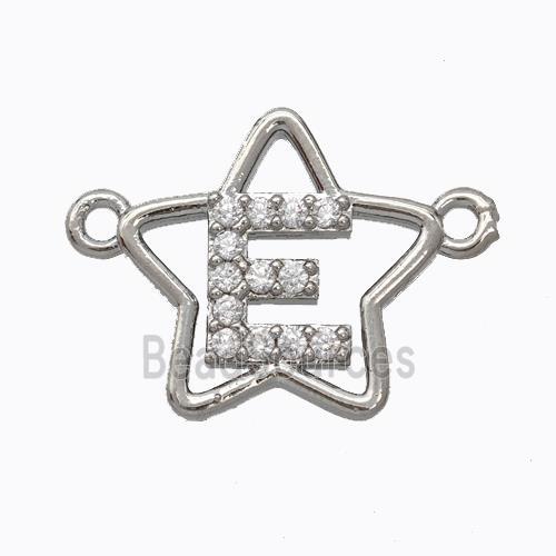 Copper Star Pendant Pave Zirconia Letter-E Platinum Plated