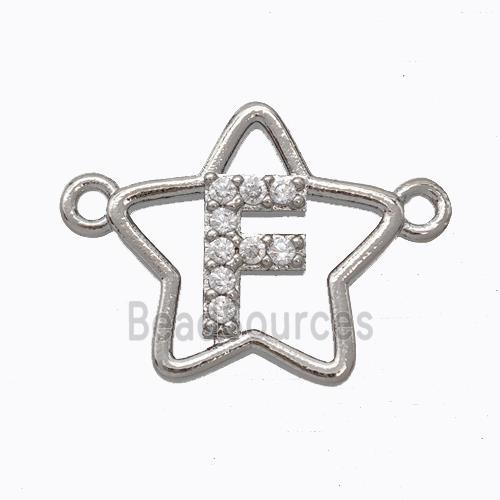 Copper Star Pendant Pave Zirconia Letter-F Platinum Plated