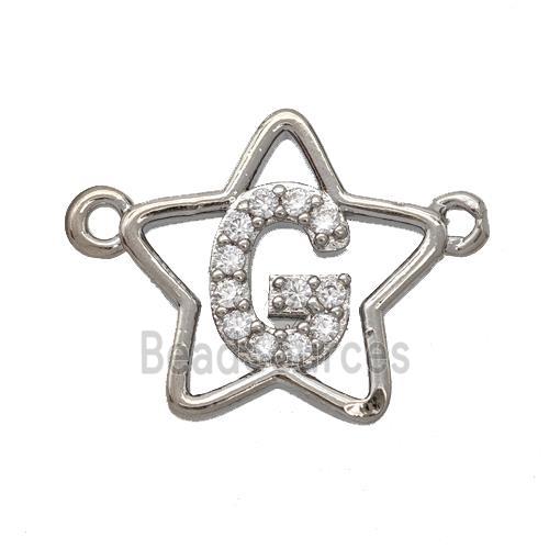 Copper Star Pendant Pave Zirconia Letter-G Platinum Plated