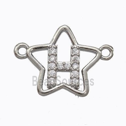 Copper Star Pendant Pave Zirconia Letter-H Platinum Plated