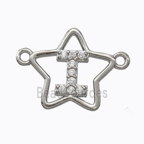 Copper Star Pendant Pave Zirconia Letter-I Platinum Plated