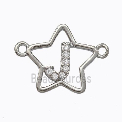 Copper Star Pendant Pave Zirconia Letter-J Platinum Plated