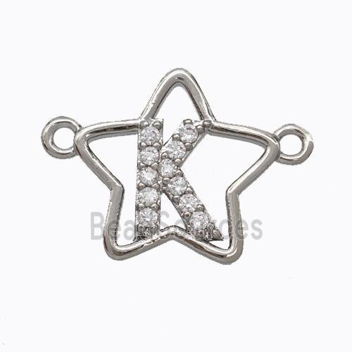 Copper Star Pendant Pave Zirconia Letter-K Platinum Plated