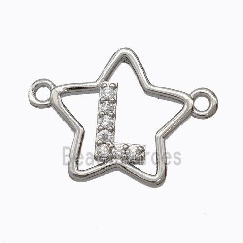 Copper Star Pendant Pave Zirconia Letter-L Platinum Plated