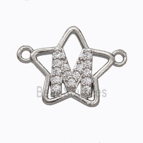 Copper Star Pendant Pave Zirconia Letter-M Platinum Plated