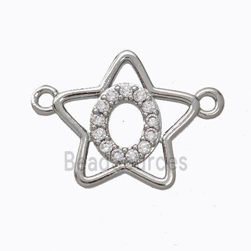 Copper Star Pendant Pave Zirconia Letter-O Platinum Plated