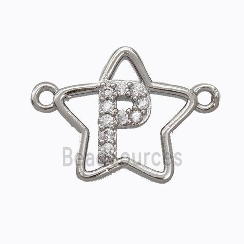 Copper Star Pendant Pave Zirconia Letter-P Platinum Plated