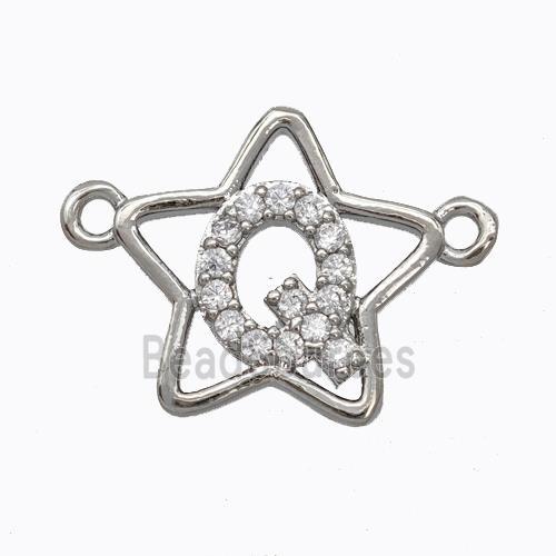 Copper Star Pendant Pave Zirconia Letter-Q Platinum Plated