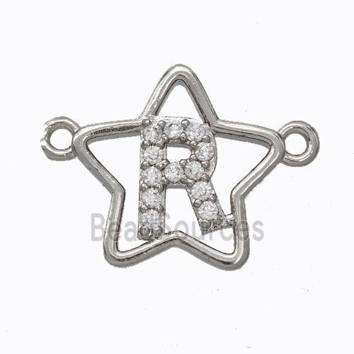 Copper Star Pendant Pave Zirconia Letter-R Platinum Plated