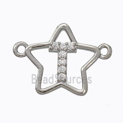 Copper Star Pendant Pave Zirconia Letter-T Platinum Plated