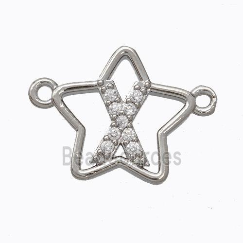 Copper Star Pendant Pave Zirconia Letter-X Platinum Plated