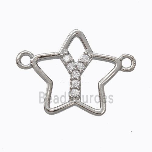 Copper Star Pendant Pave Zirconia Letter-Y Platinum Plated