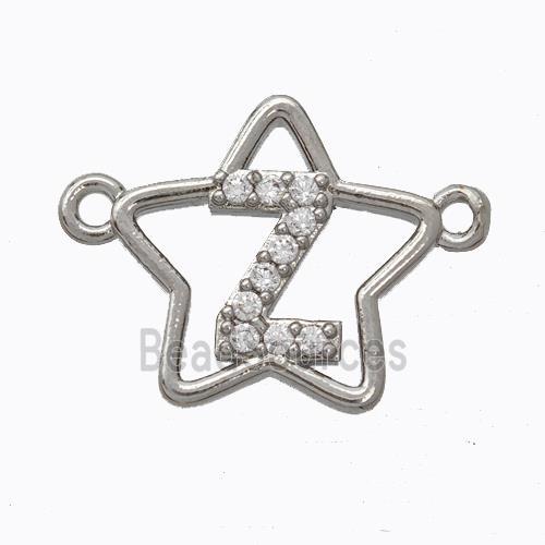 Copper Star Pendant Pave Zirconia Letter-Z Platinum Plated