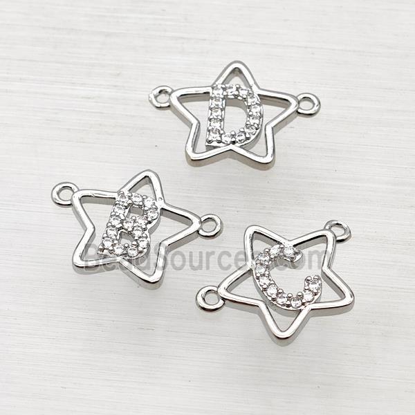 Copper Star Alphabet Pendant Pave Zirconia Mix Letters Platinum Plated