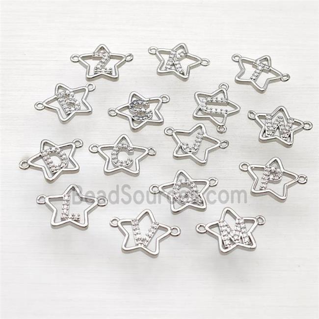 Copper Star Alphabet Pendant Pave Zirconia Mix Letters Platinum Plated