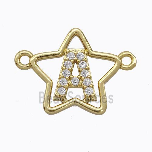 Copper Star Pendant Pave Zirconia Letter-A Gold Plated