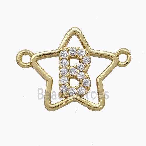 Copper Star Pendant Pave Zirconia Letter-B Gold Plated