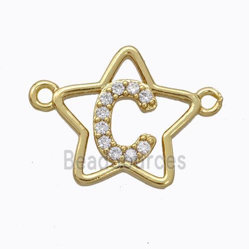 Copper Star Pendant Pave Zirconia Letter-C Gold Plated